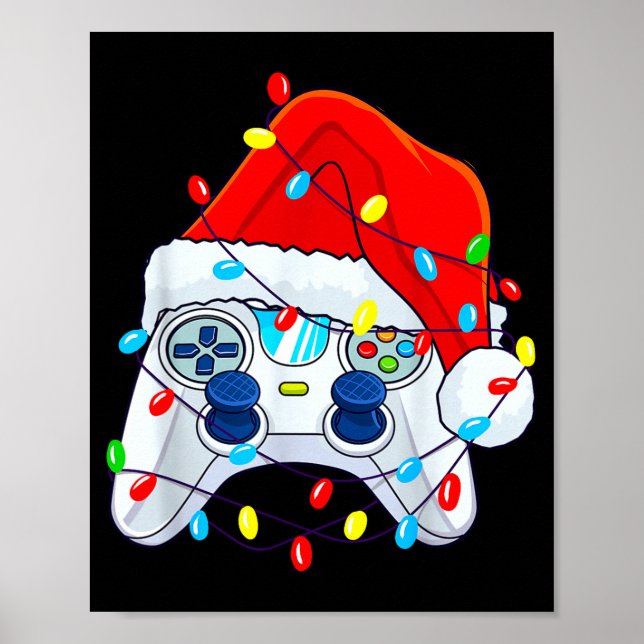 Poster Video Game Controller Christmas Santa Hat Gamer Bo (Frente)