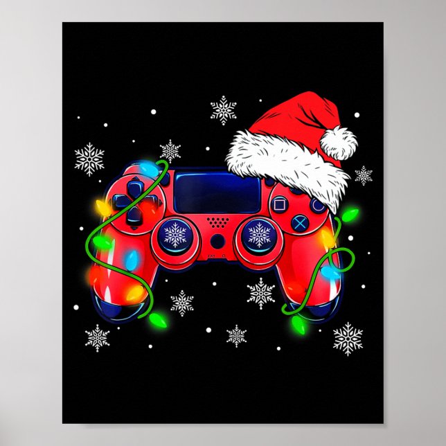 Poster Video Game Controller Christmas Santa Hat Gamer Bo (Frente)