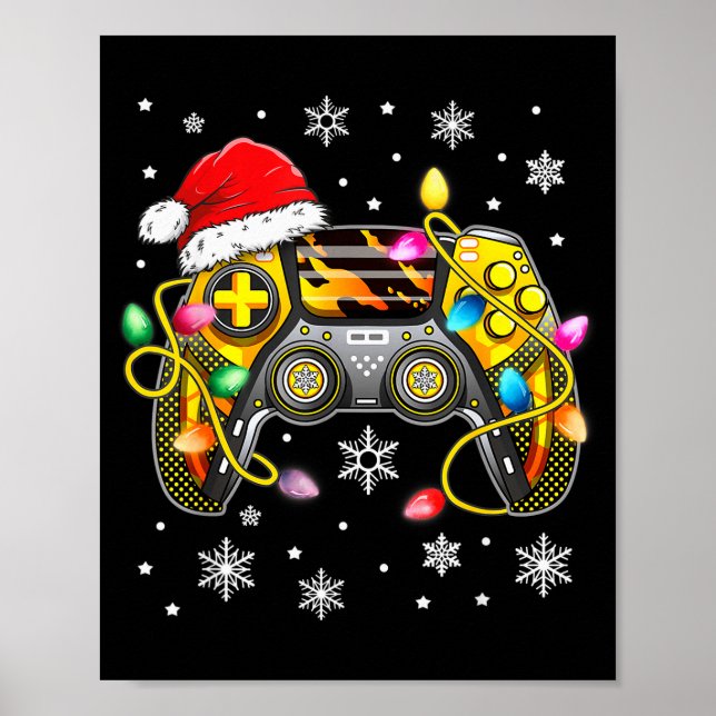 Poster Video Game Controller Christmas Santa Hat Gamer Bo (Frente)