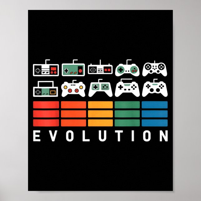 Poster Video Game Controller Evolution 80s 90s Retro Gami (Frente)