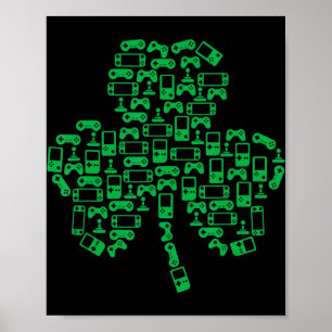 Poster Video Game Controller Shamrock Irish Gamer Rua Pat