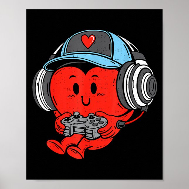 Poster Video Game Gamer Heart Valentines Day Gaming Boys  (Frente)