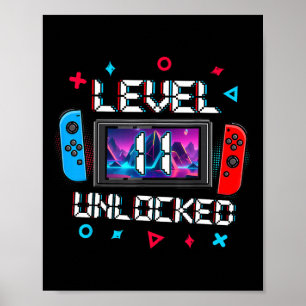 Poster Vídeo Gamer 11 Birthday Gift de Nível 11 desbloque
