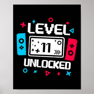 Poster Vídeo Gamer 11 Birthday Gift de Nível 11 desbloque