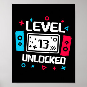 Poster Vídeo Gamer 13 Birthday Gift de Nível 13 desbloque