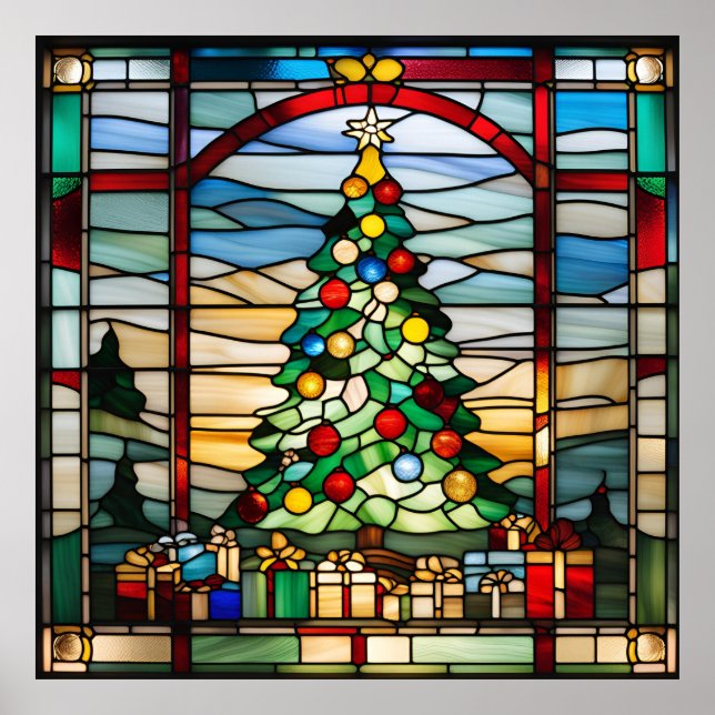 Poster Vidro Arranjado - Olhar Árvore de Natal para Downl (Frente)