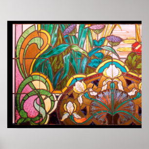 Poster vidro colorido floral art nouveau