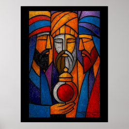 Poster Vidro Colorido Moderno Três Reis Magos em Portuguê