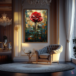 Poster Vidro de Cor Rosa Vermelha de Elegância