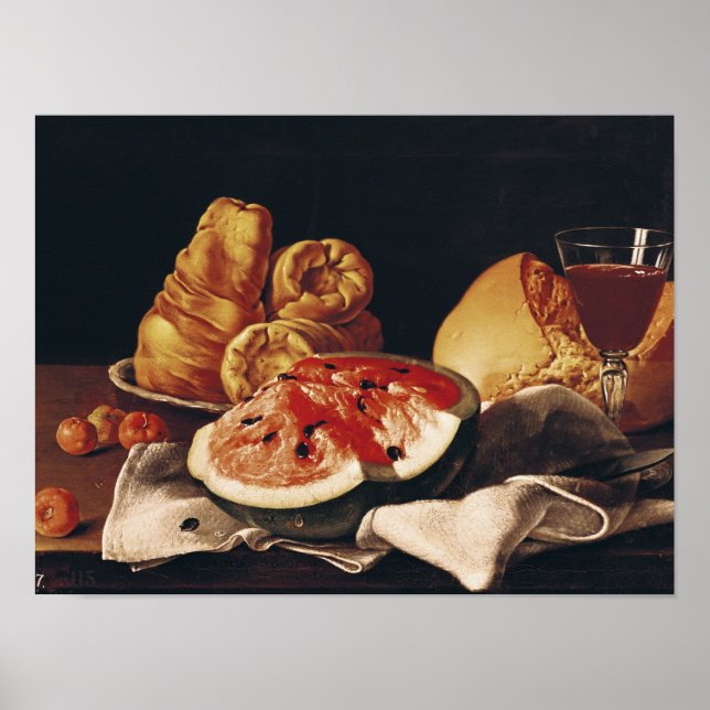 Poster Vidro de Vinho, Melancia e Pão (Frente)