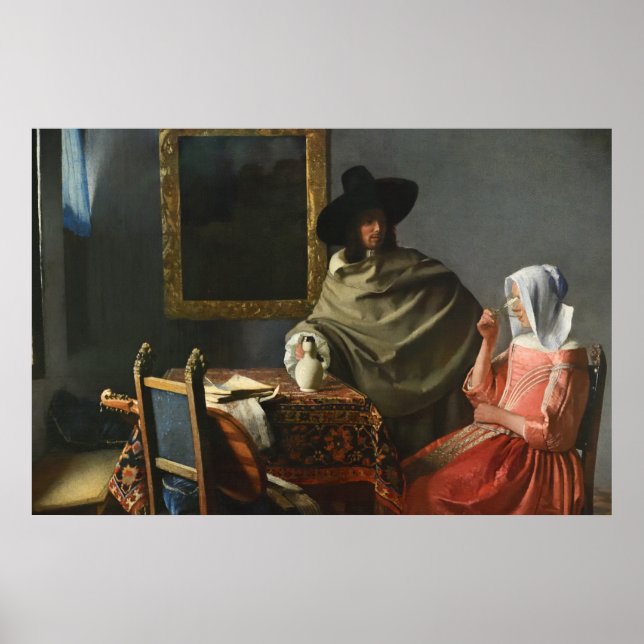 Poster Vidro do Vinho (c.1661) — Vermeer (Frente)
