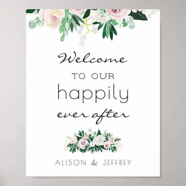 Poster Vidro Floral Verde Feliz Após Casamento (Frente)
