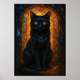 Poster Vidro Negro Gato Fantasia Trabalho de arte