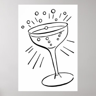 Poster Vidro preto & branco do vintage retro de Champagne