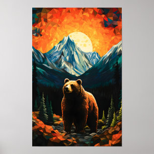 Poster Vidro Selvagem Montanha Urso Sunset
