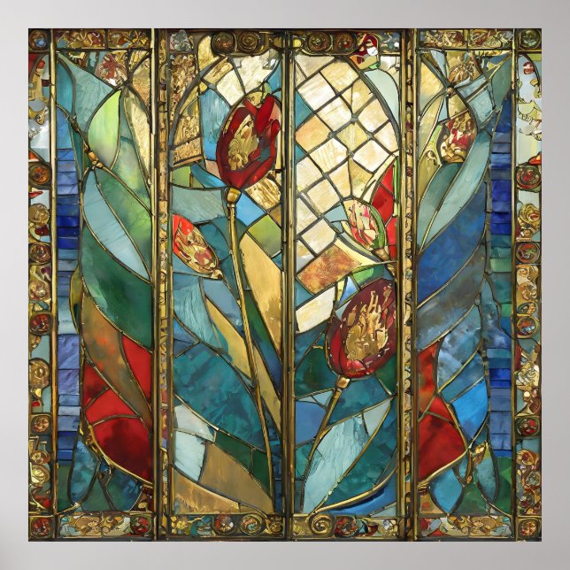 Poster Vidro Vermelho Chefe Poppies no nascer do Sol (Frente)