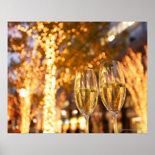 Pôster Vidros de Champagne que brindam o Natal na cidade