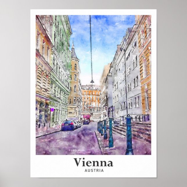 Poster Viena Áustria Art Viagem Watercolor (Frente)