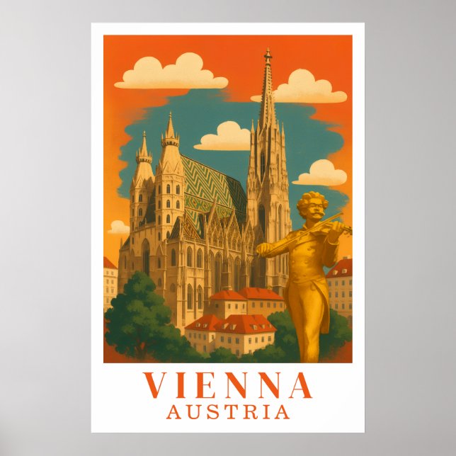 Poster Viena Áustria Arte de Viagem Vintage (Frente)