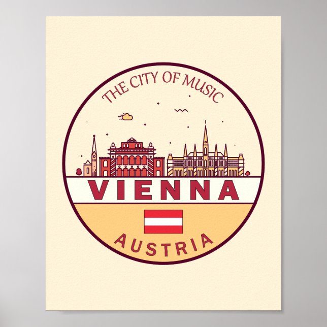 Poster Viena, Áustria, Cidade do Skyline Emblem (Frente)
