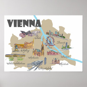 Poster Viena Áustria destaca o mapa