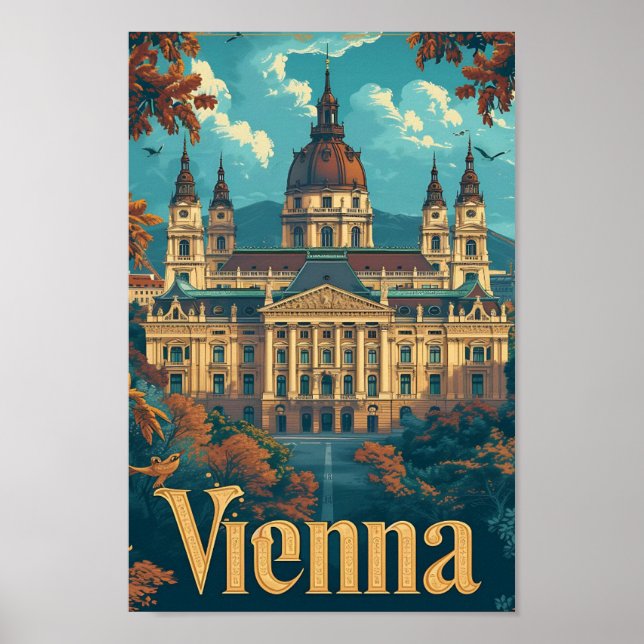Poster Viena Áustria Ilustração de Viagem de Arte Vintage (Frente)