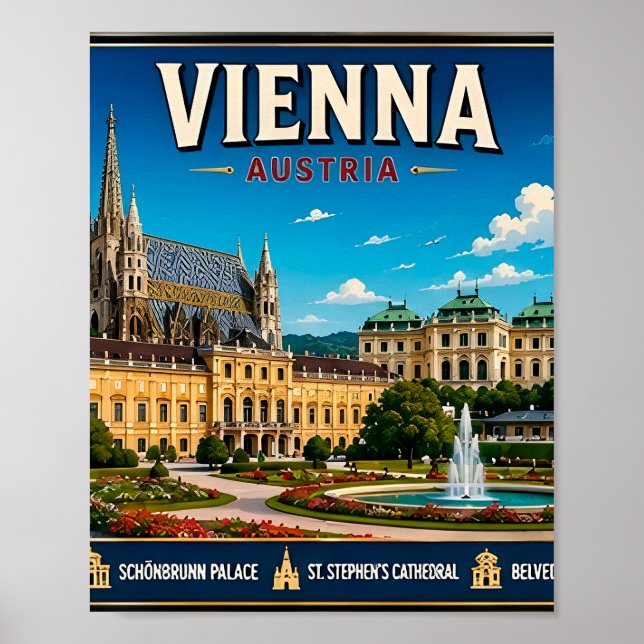 Poster 🏛️ Viena Áustria Presente de Viagem Histórico Lem (Frente)