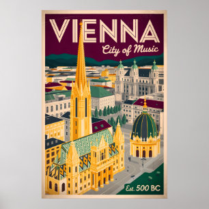 Poster Viena Áustria Retrô Silhueta da Cidade Viagem 