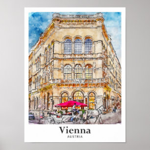 Poster Viena Áustria Viagem Watercolor - Desenhado
