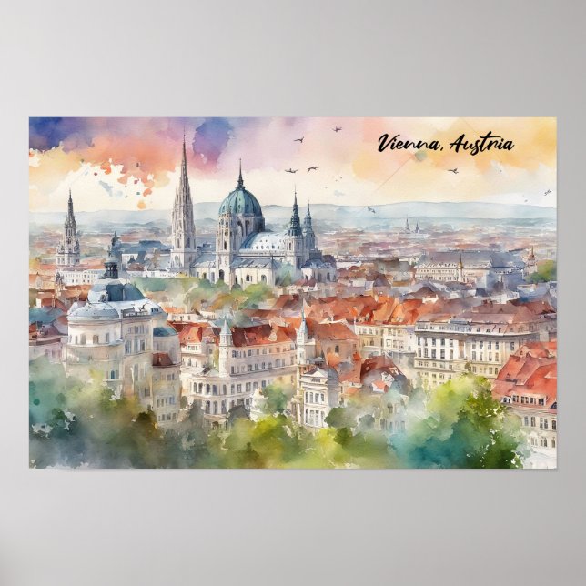Poster Viena Áustria — Visão Panorama de Pintura por Aqua (Frente)