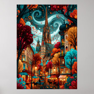 Poster Viena Psicodélica Catedral de Santo Estêvão Paisag