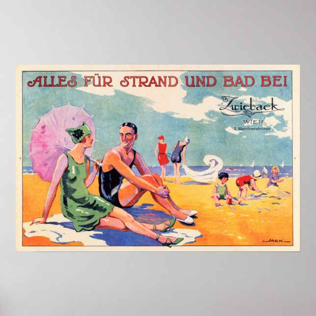 Poster VIENNA AUSTRIA Sea Beach Bath Holidays Old Viagem (Frente)