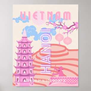 Poster Vietnã, Viagem Art, rosa