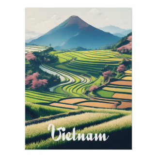 Pôster Vietnam Rice Terraces Travel Poster