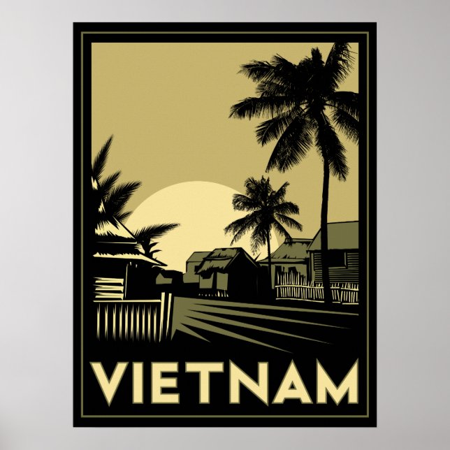 Pôster vietnam sudeste asiático art deco retro viagem (Frente)