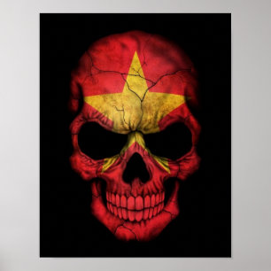 Pôster Vietnamese Flag Skull on Black