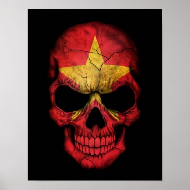 Pôster Vietnamese Flag Skull on Black (Frente)