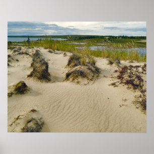Pôster View from a sandy hilltop of lakes and hills on