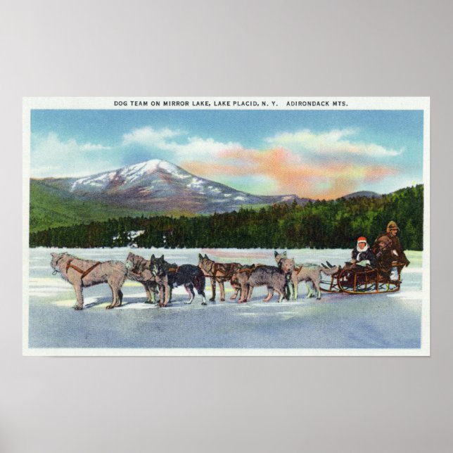 Poster View of a Dogsled Team on Mirror Lake (Frente)
