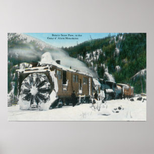 Pôster View of a Rotary Snow Plow in the Mountains