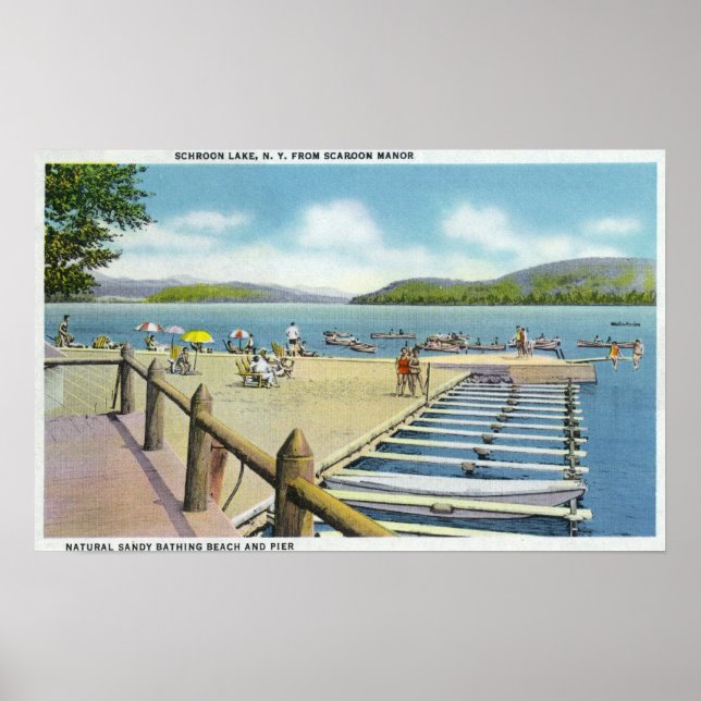 Pôster View of Beach and Pier from Scaroon Manor (Frente)