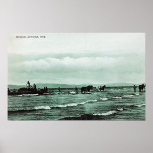 Pôster View of Fishermen Seine Fishing, Horse Carts