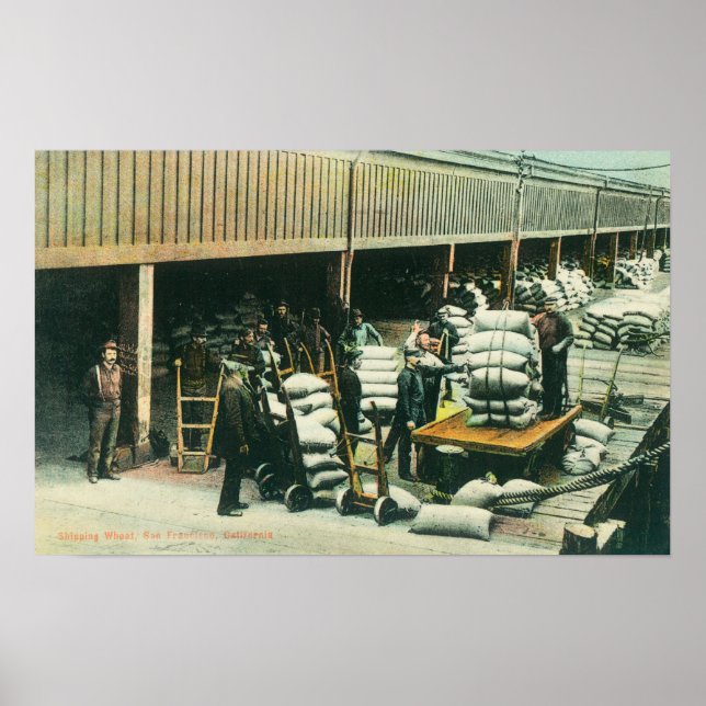 Pôster View of Ship Yard Workers Shipping Wheat (Frente)