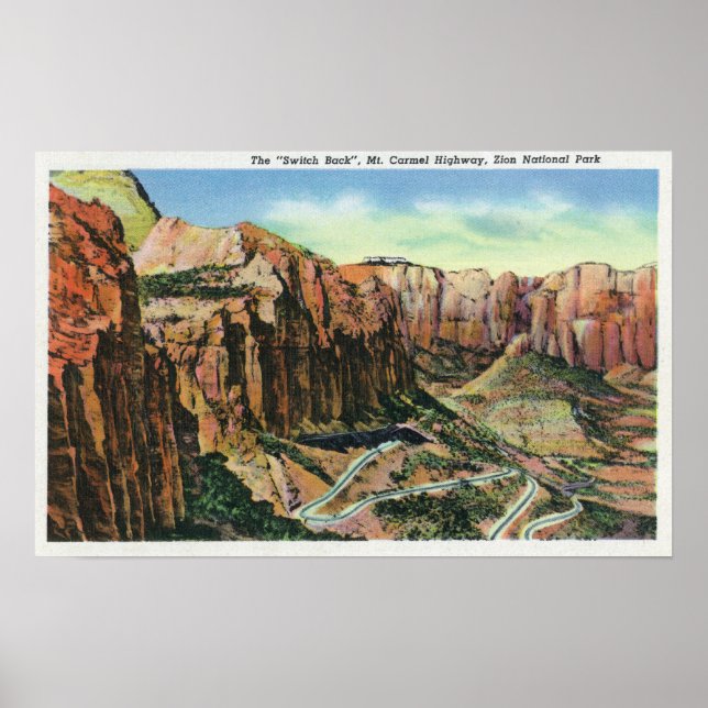Pôster View of the Switch Back, Mt. Carmel Highway (Frente)