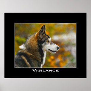 Pôster VIGILANCE Cinza Wolf Art