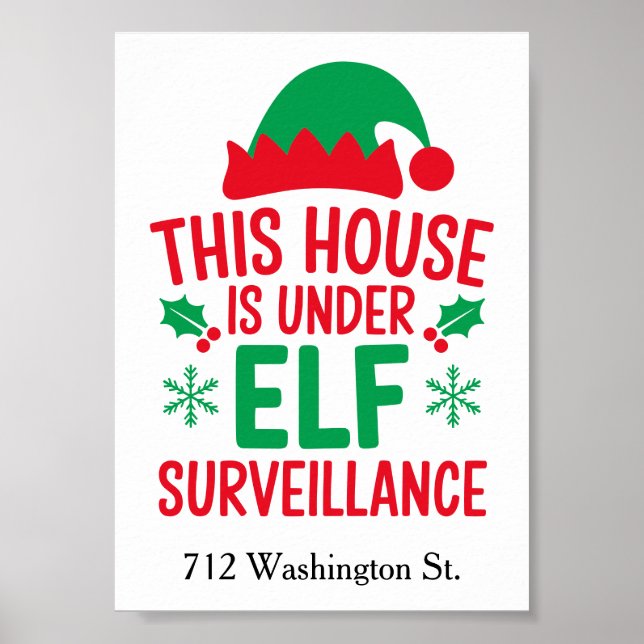 Poster Vigilância do Elf Natal Adicione Seu Endereço Pequ (Frente)