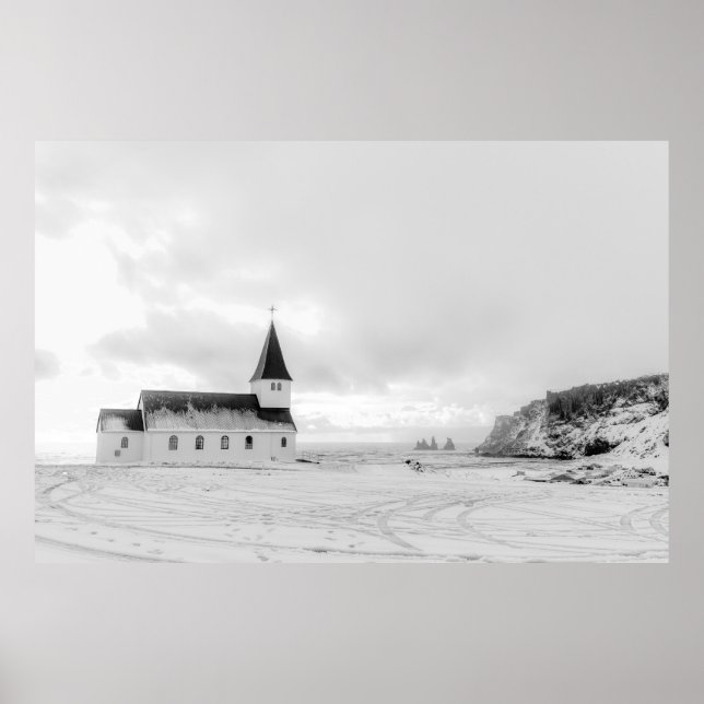 Poster Vík i Myrdal Church Black and White (Frente)