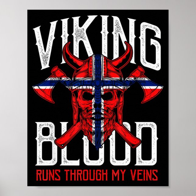 Poster Viking Blood Skull Norwegian Flag Pride Norway  (Frente)