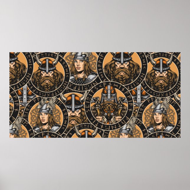 Poster Viking colorful seamless pattern in vintage style  (Frente)