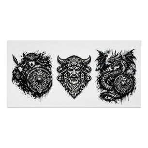 Pôster Viking, Dragão & Donzela do Escudo – Tinta Mítica 